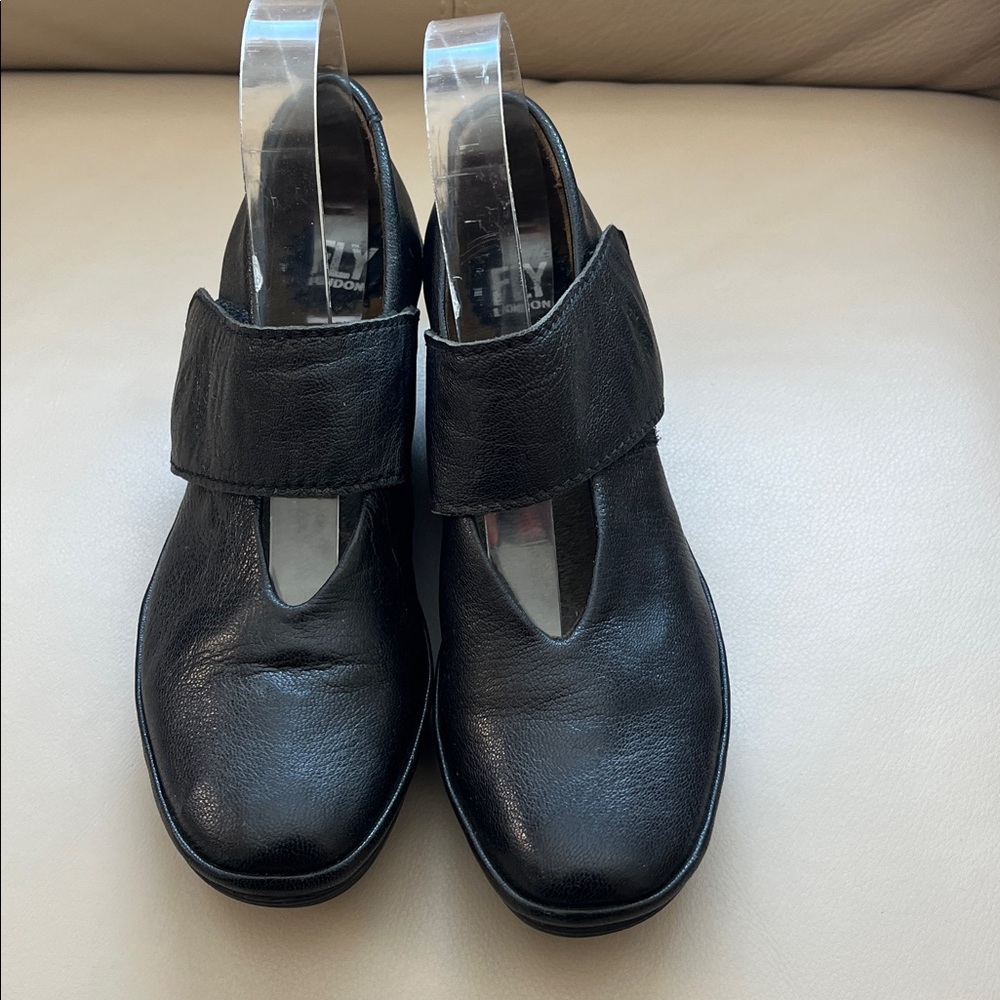 Fly London Black Leather Slip-On Shoes - Picture 2 of 8